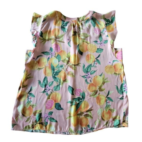 Joie Womens Large Sleeveless Lemon Print Blouse With Flutter Sleeves V-Neckline - Picture 2 of 14